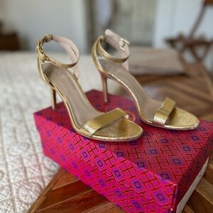 Tory Burch Gold Heels with Ankle Strap